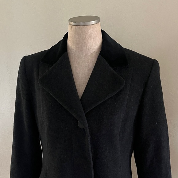 Anne Klein II Vintage Black Merino Wool and Angora Women’s Long Trench Pea Coat - Picture 3 of 12